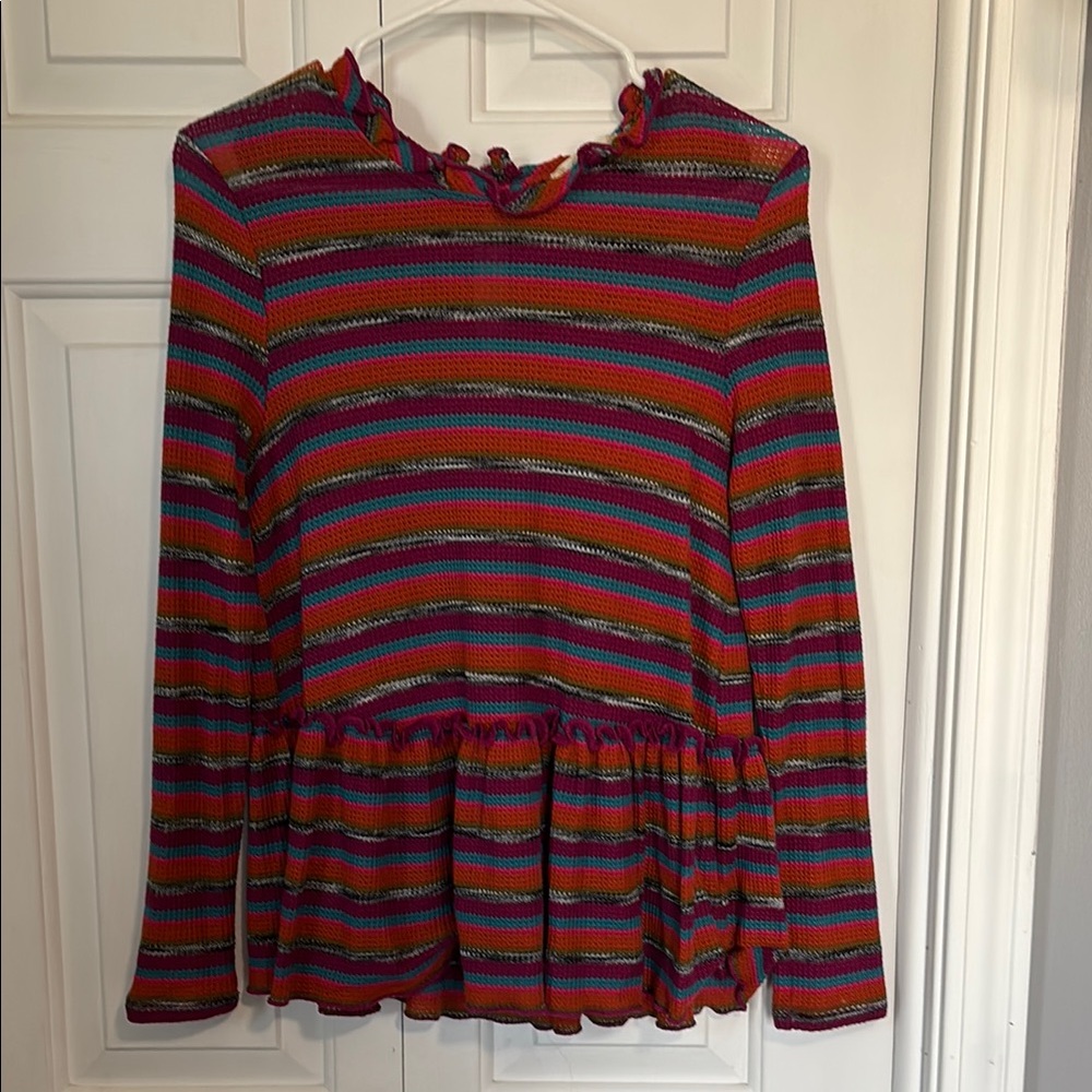 Girls' Multicolor Striped Long-Sleeve Peplum Top